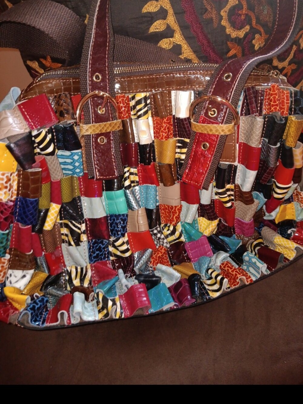 multicolor patchwork leather handbag new